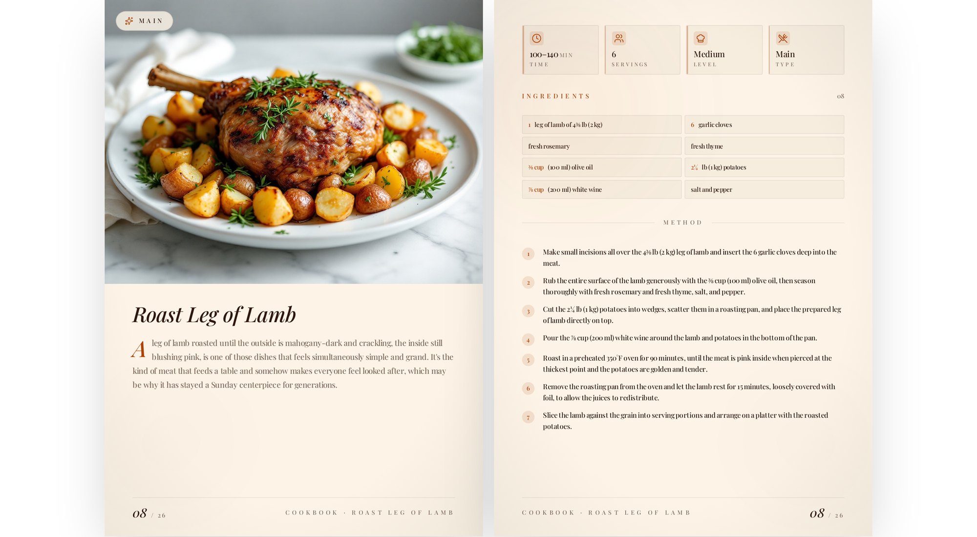 An open ChefCravings cookbook showing a full-page recipe photo and recipe text